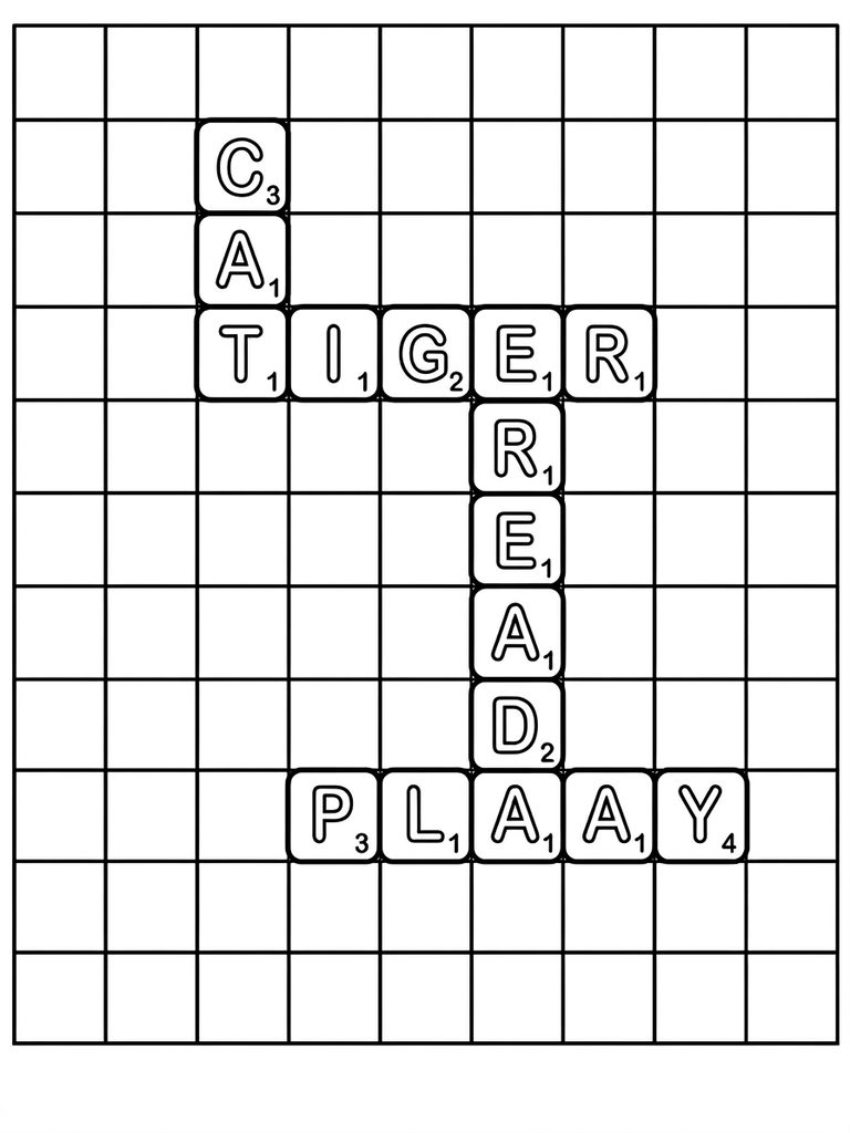 Scrabble Tiles Forming Words On Board Coloring Page