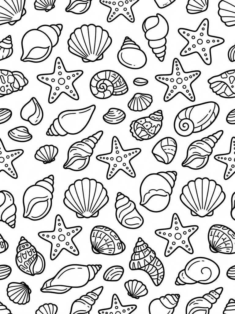 Seashells & Starfish Pattern / Beach Treasures Coloring Page