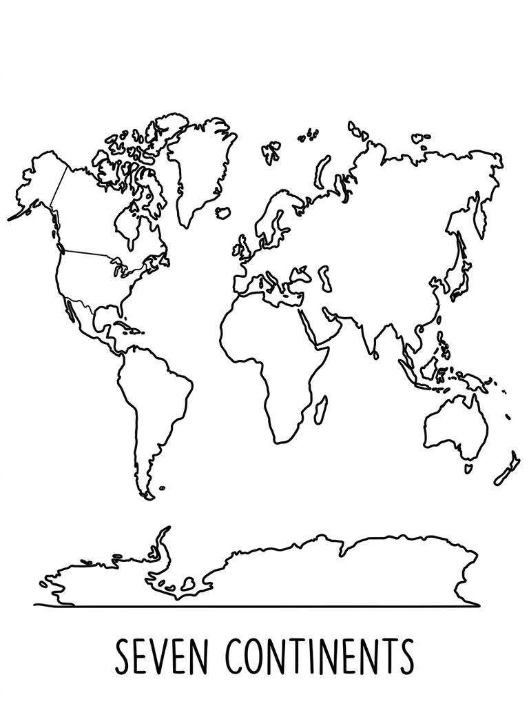 Seven Continents Outline Map Coloring Page