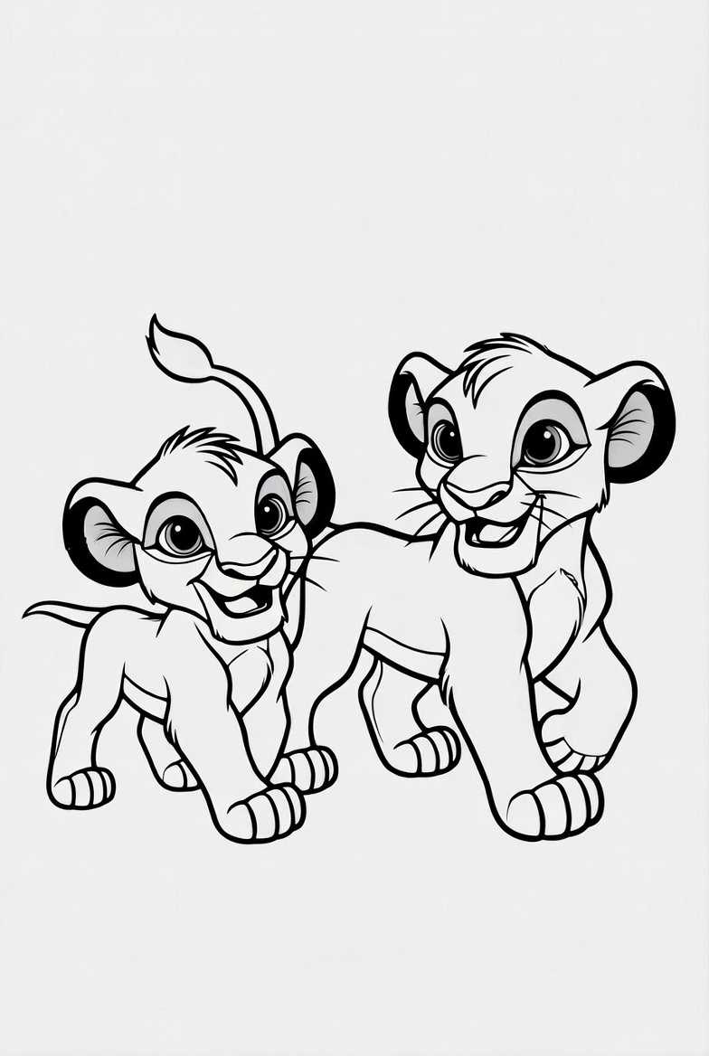 Simba and Nala Together Coloring Page