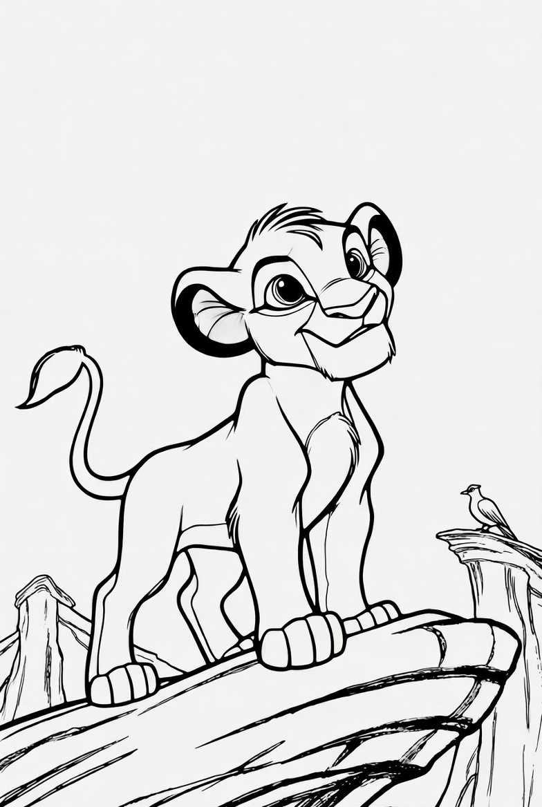 Simba Cub on Pride Rock Coloring Page