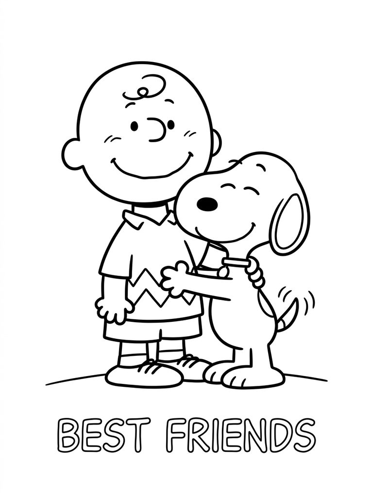 Snoopy With Charlie Brown / Best Friends Moments Coloring Page