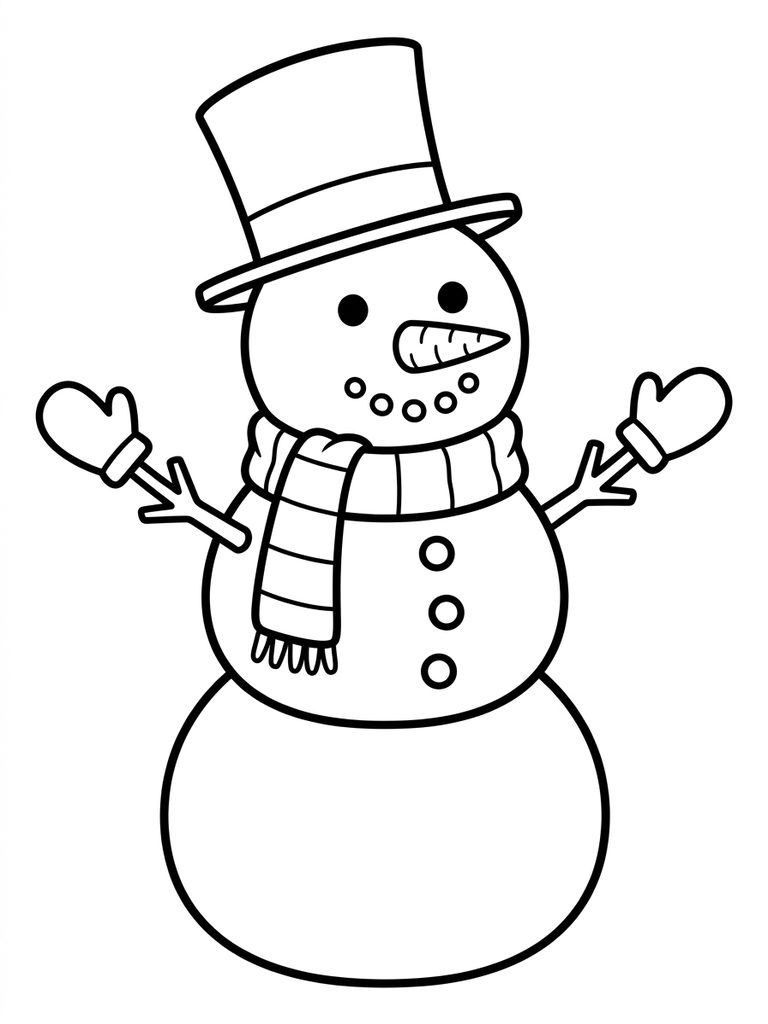 Snowman With Scarf And Hat Coloring Page