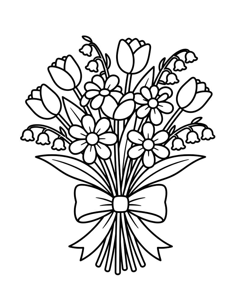 Spring Mother's Day Bouquets Coloring Page