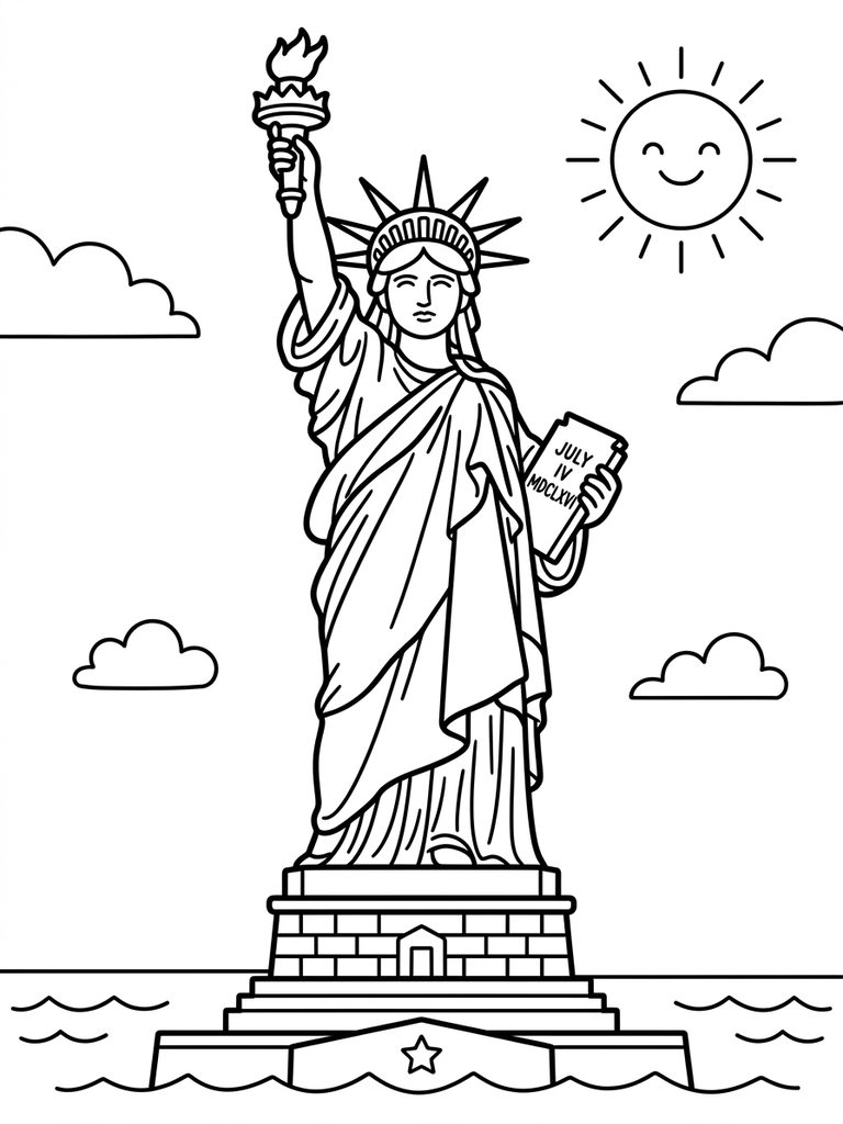 Statue Of Liberty Standing Tall On A Sunny Day Coloring Page