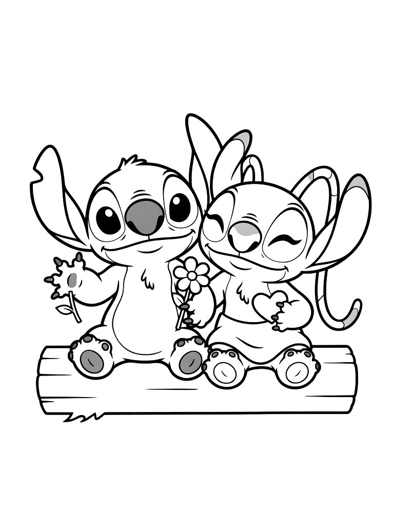 Stitch And Angel Together Coloring Page