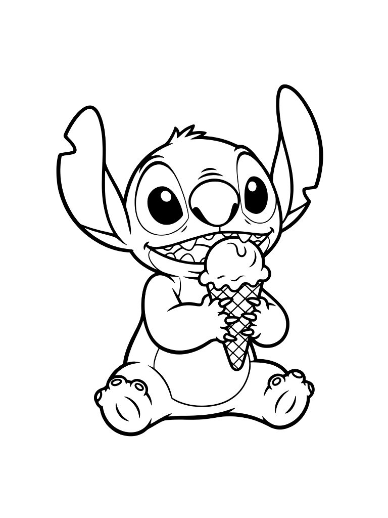 Stitch Eating Ice Cream Coloring Page