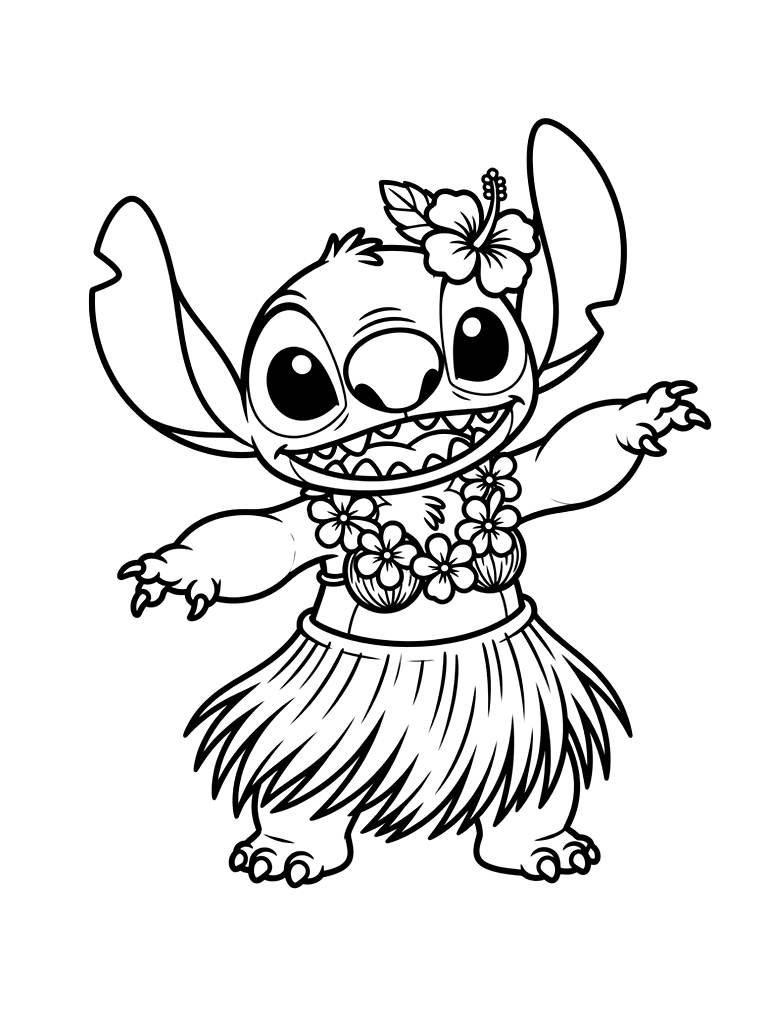 Stitch Hula Dancing Coloring Page