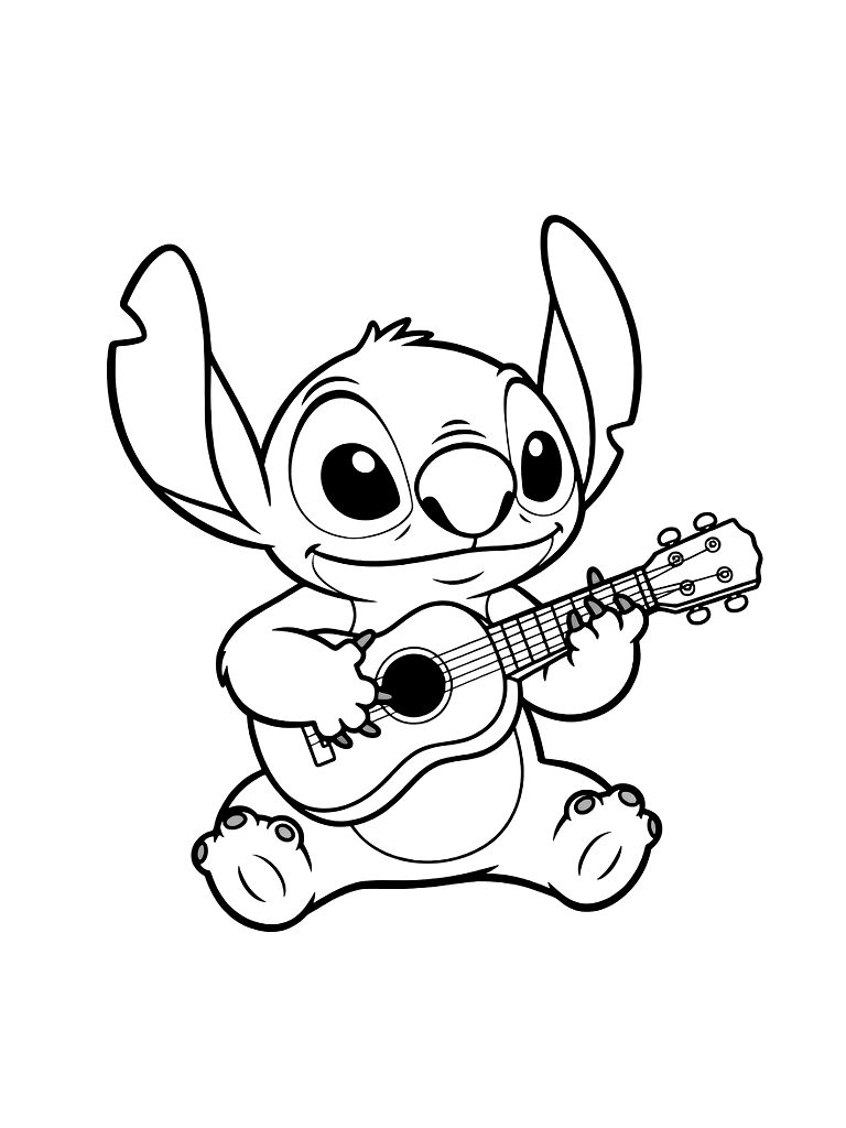 Stitch Playing Ukulele Coloring Page