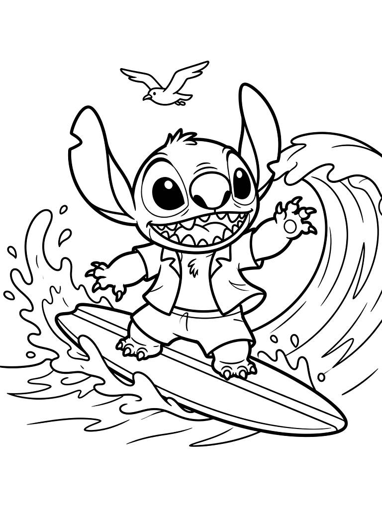 Stitch & Surf Summer Adventures Coloring Page