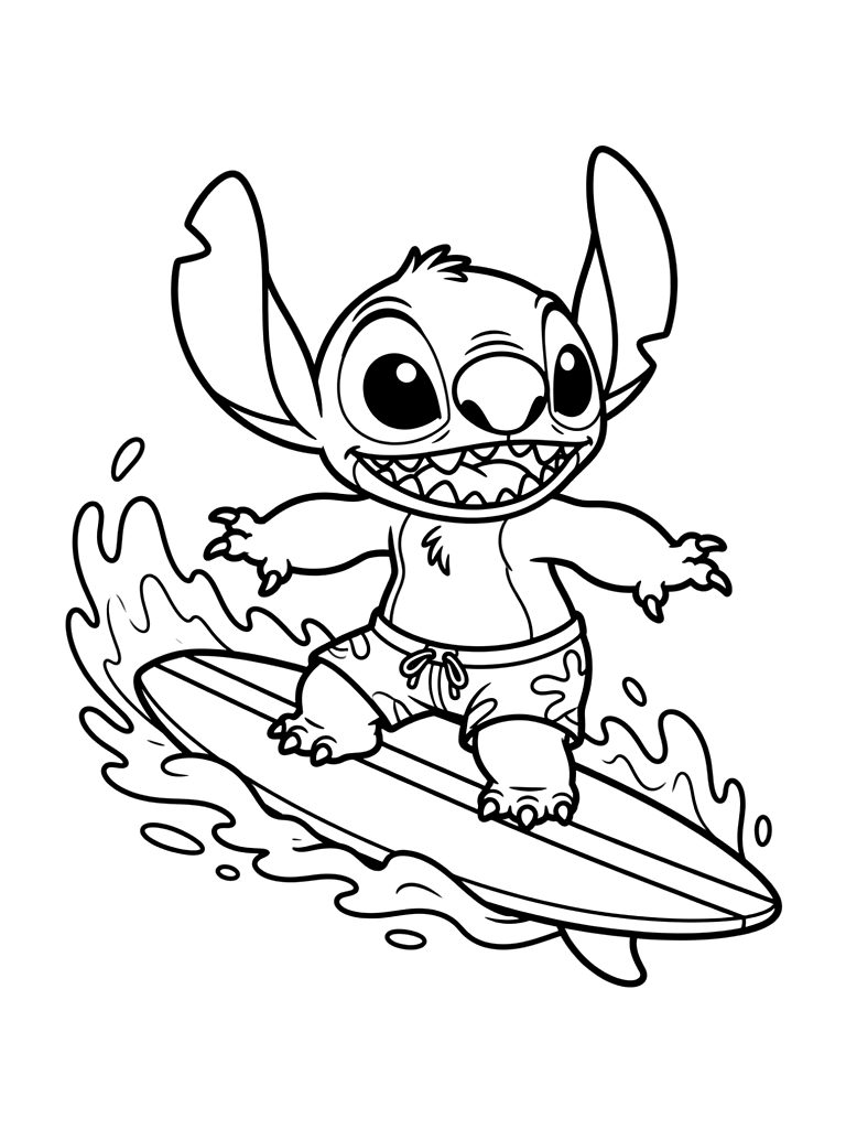 Stitch Surfing Coloring Page