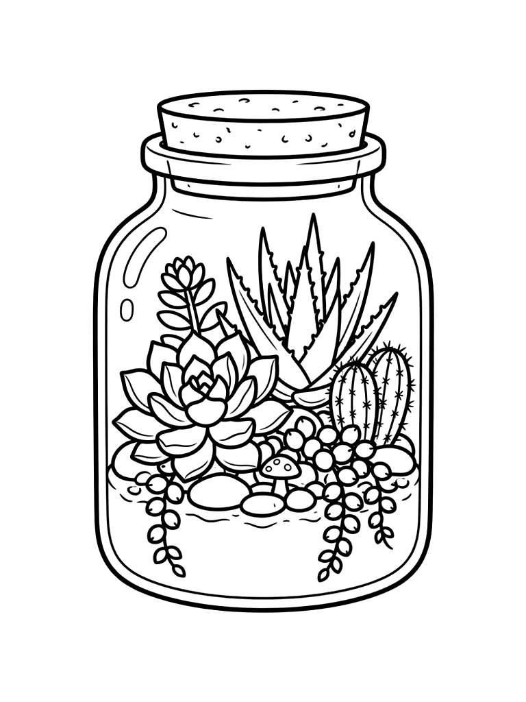 Succulent Terrarium Coloring Page