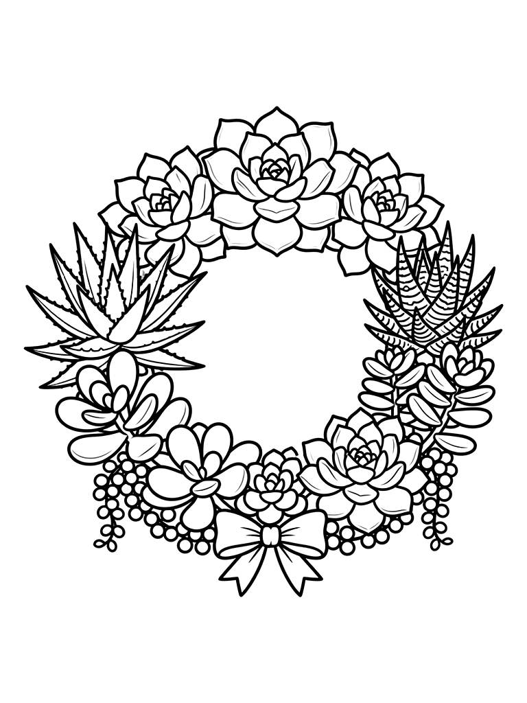 Succulent Wreath Coloring Page