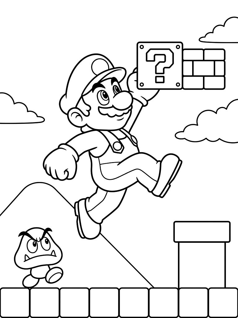Super Mario Adventure Scenes Coloring Page