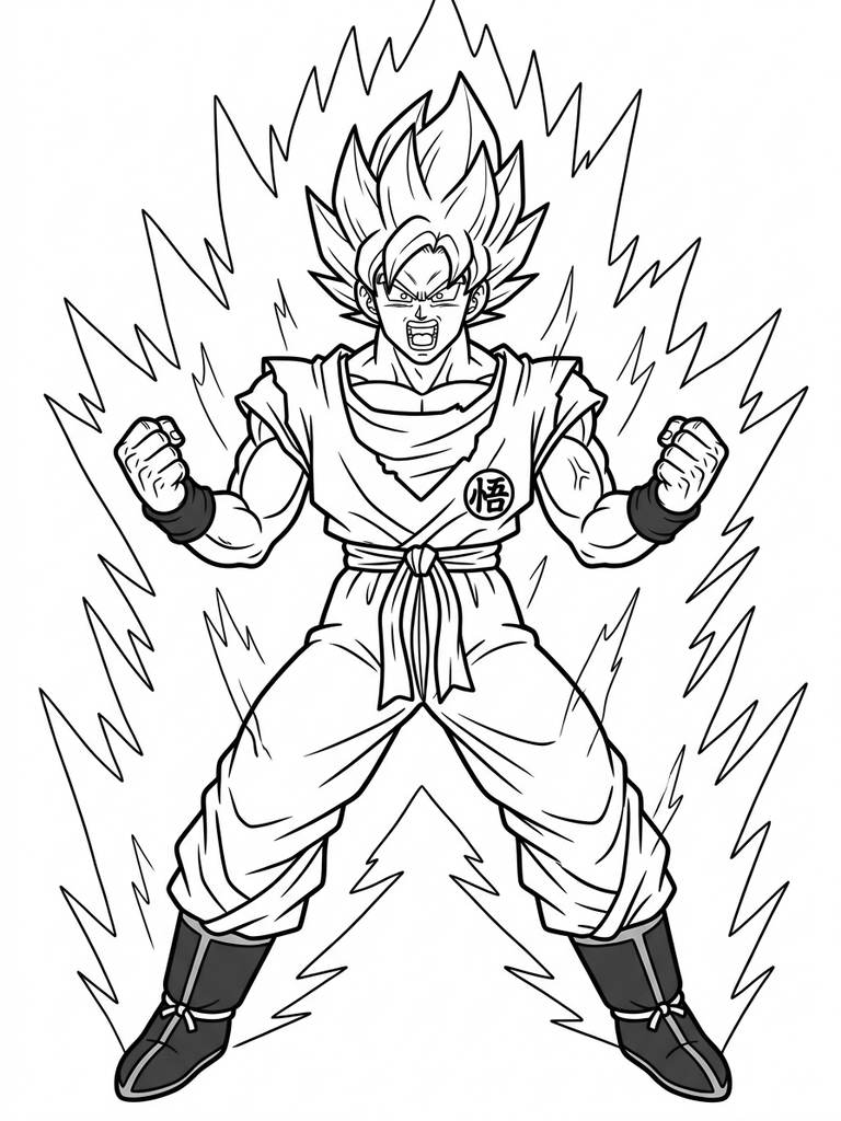 Super Saiyan Goku / Power Up Pose Coloring Page