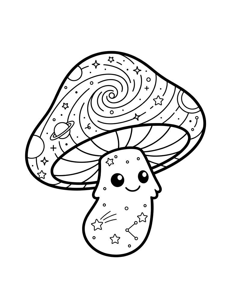 Swirling Cosmic Mushroom Coloring Page