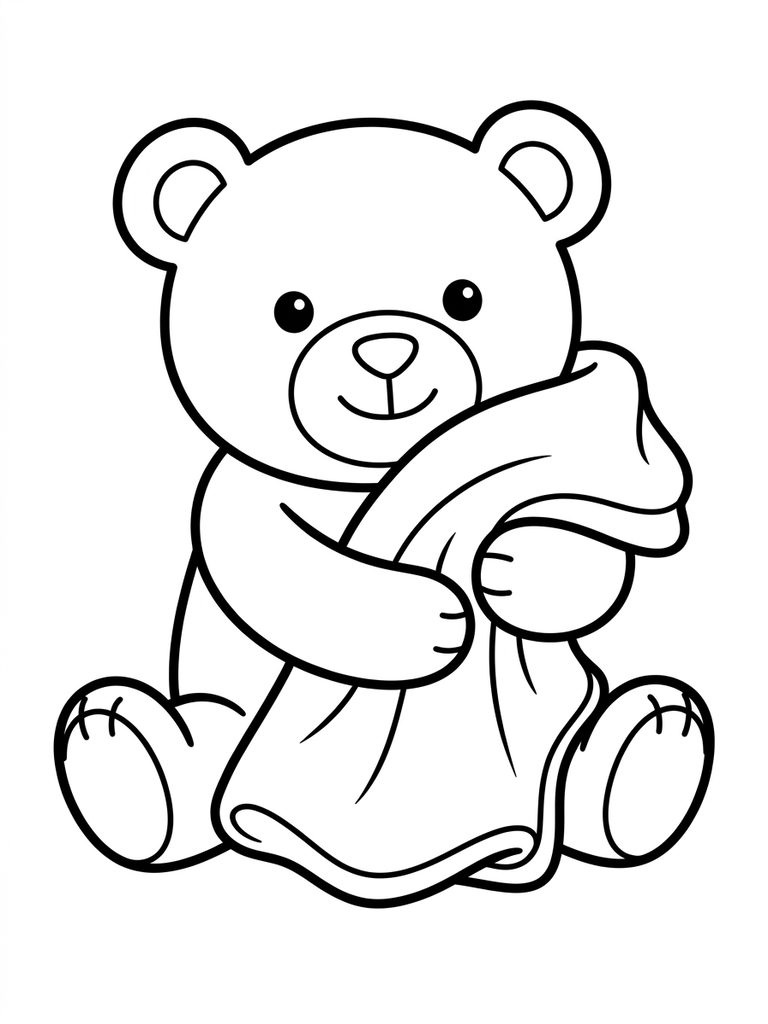 Teddy Bear Hugging A Blanket Coloring Page