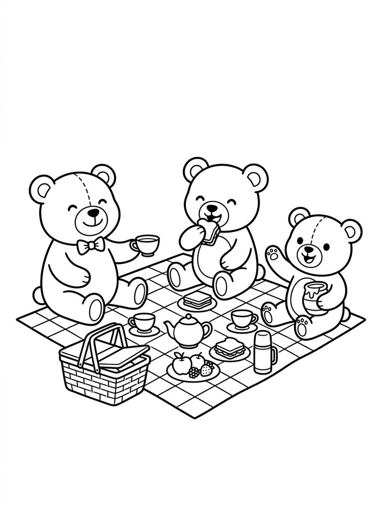 Teddy Bear Picnic Scene Coloring Page