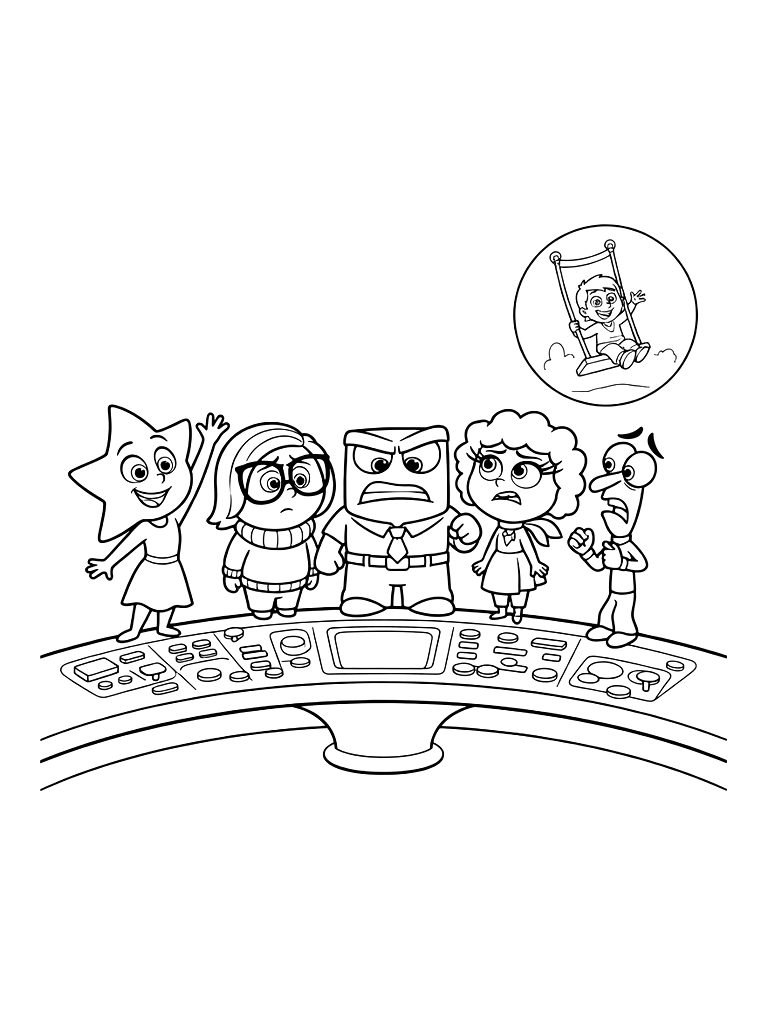Control Panel From Inside Out With The Core Emotions Watching A Memory Orb Coloring Page