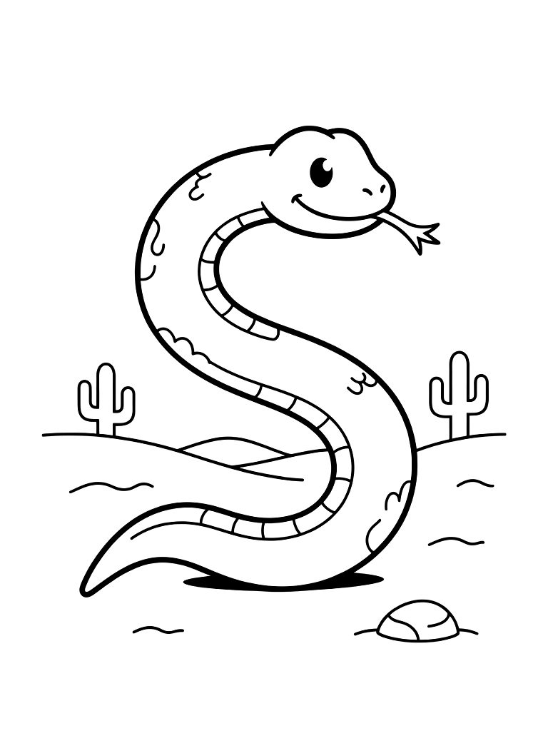 Letter S Designed As A Long Slithering Snake In A Desert Landscape Coloring Page