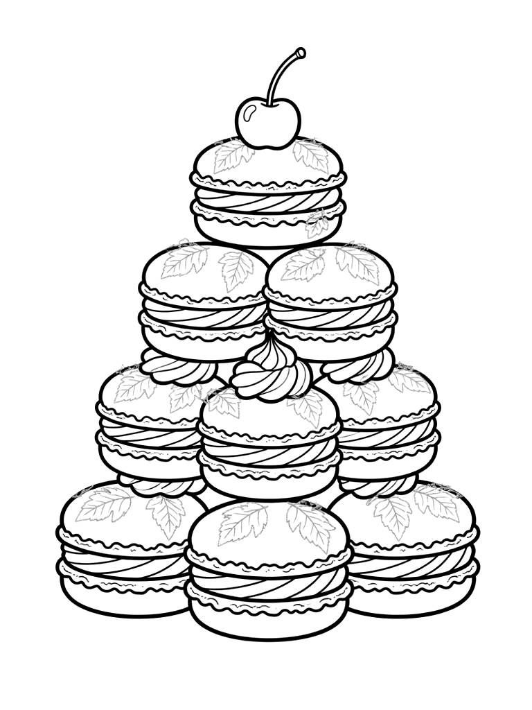 Tiered Pastel Macaron Tower Decorated With Edible Gold Leaf Coloring Page