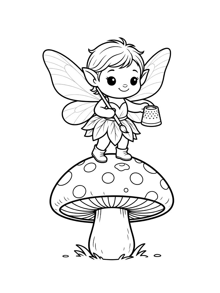 Tiny Fairy Painting Polka Dots On A Red Toadstool With A Thimble Of Paint Coloring Page