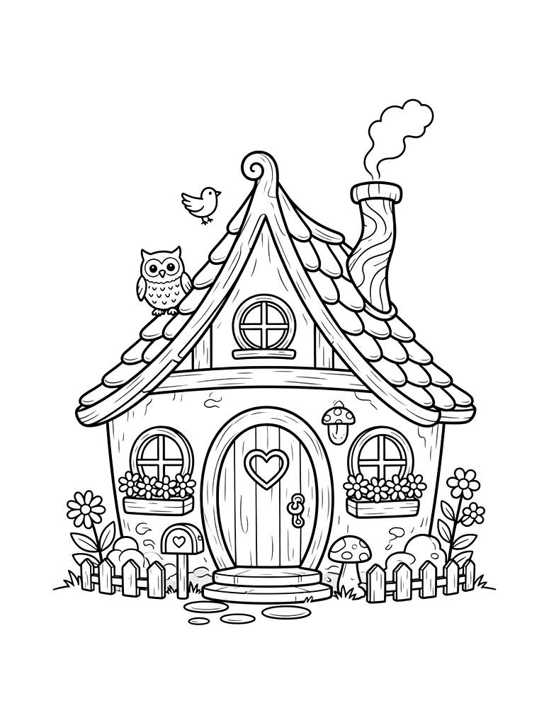 Tiny Fairy Tale Cottage Coloring Page