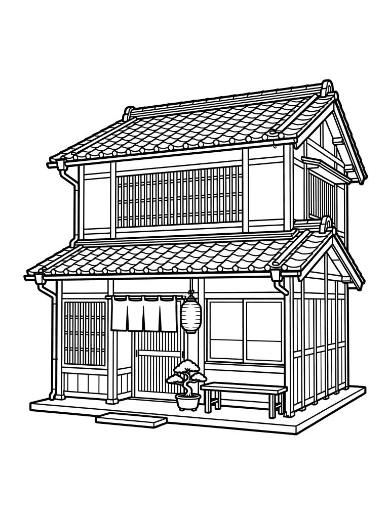 Traditional Machiya Townhouse Coloring Page