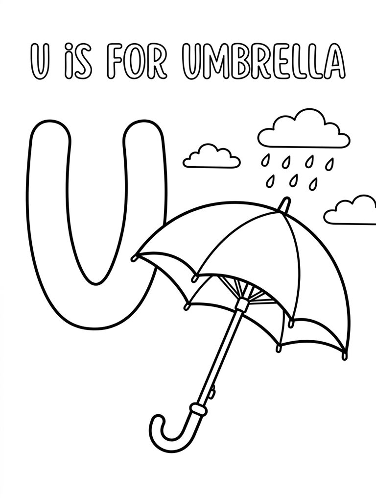U Is For Umbrella Coloring Page