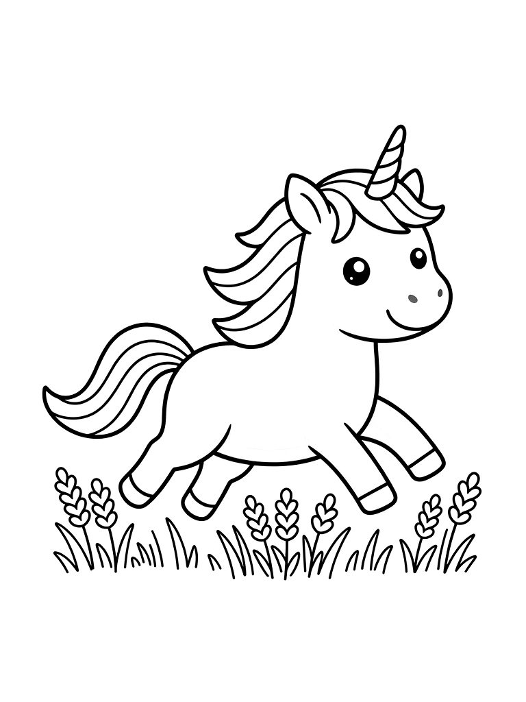Unicorn With A Rainbow Mane Galloping Through A Field Of Lavender During A Summer Sunset Coloring Page
