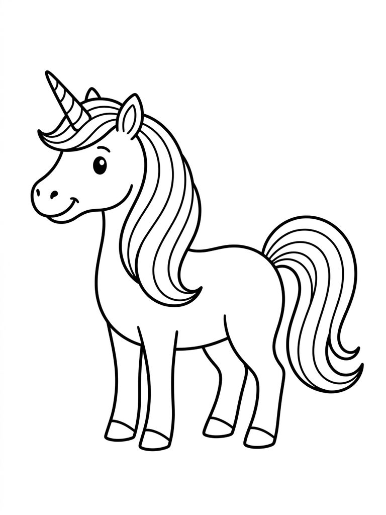 Unicorn With Rainbow Mane And Tail Coloring Page
