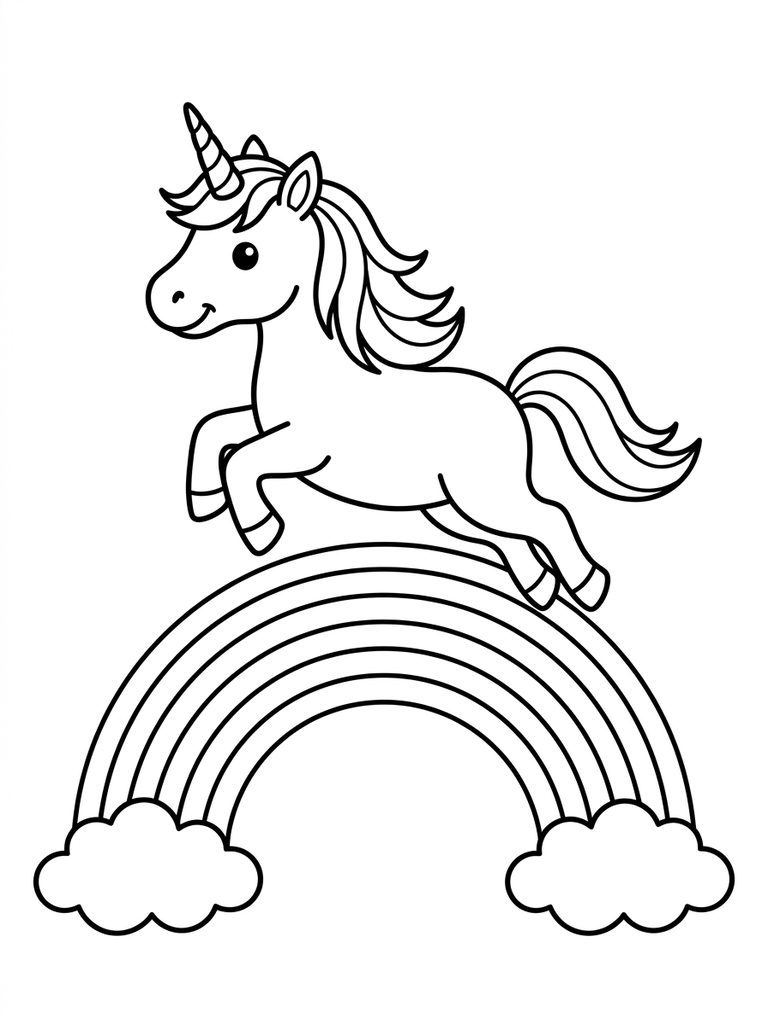 Unicorn With Rainbow Or Jumping Over Rainbow Coloring Page