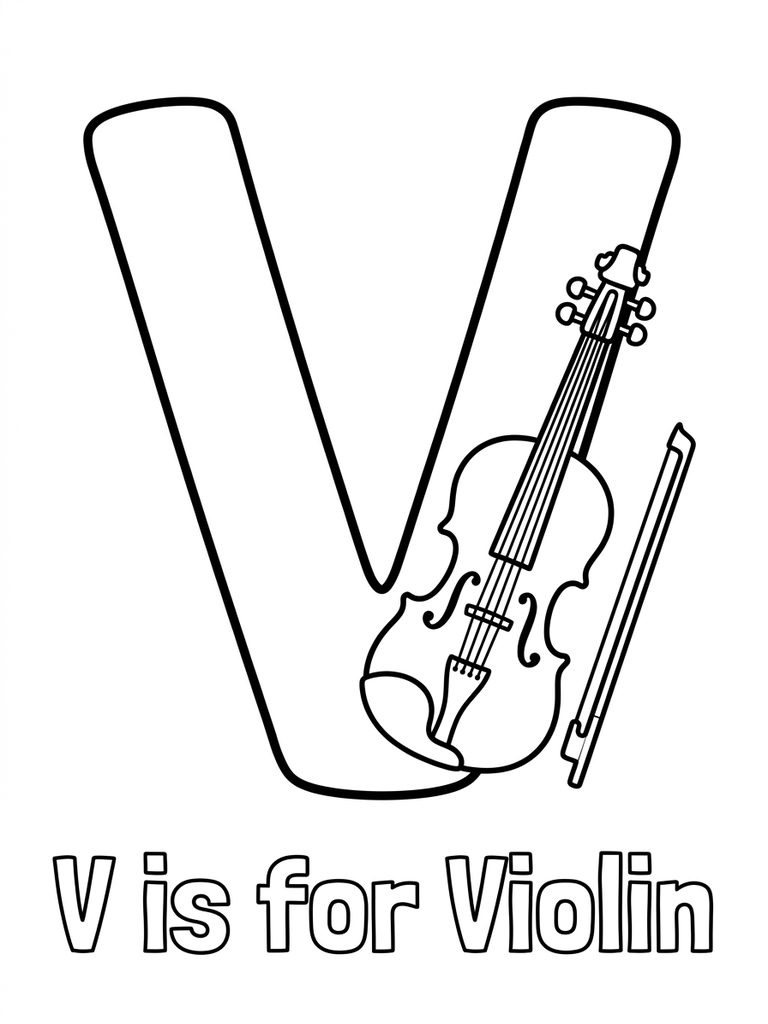V Is For Violin Coloring Page