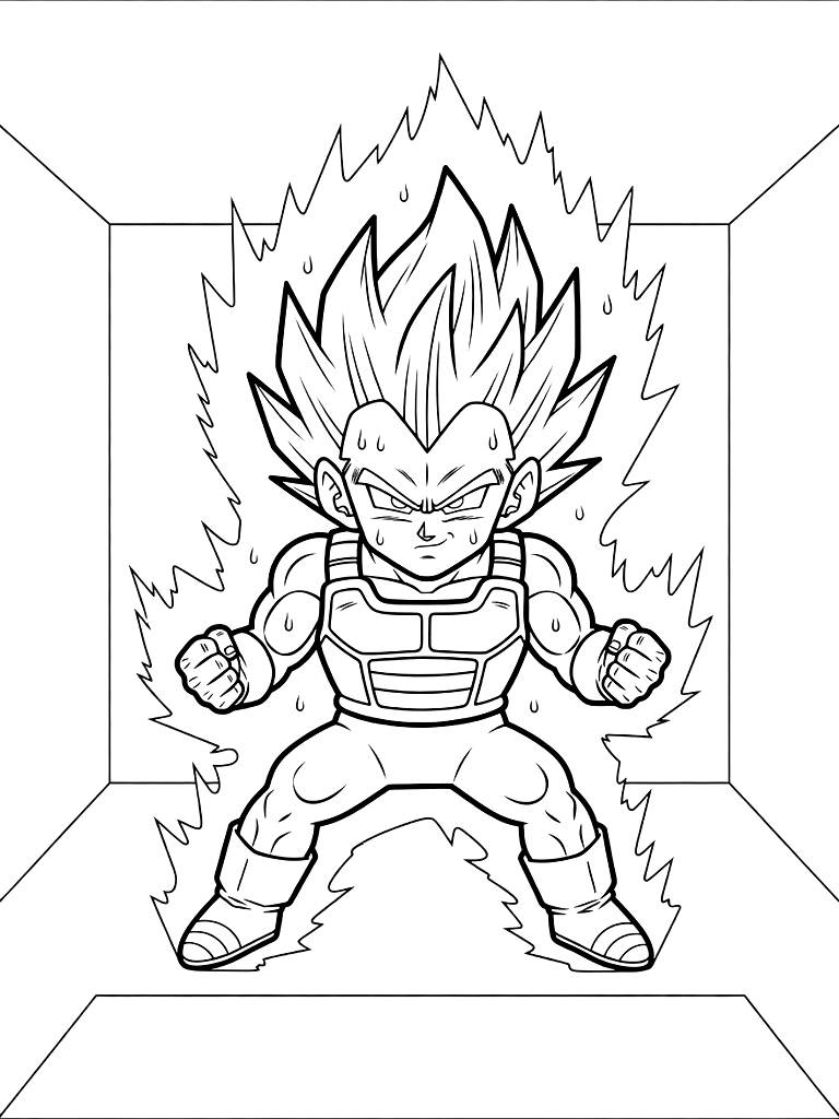 Vegeta Training In A High-gravity Chamber With Sweat On His Brow And Energy Crackling Around Him Coloring Page