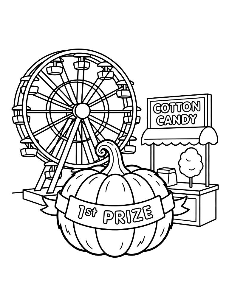 Vibrant State Fair Scene With A Giant Ferris Wheel Coloring Page
