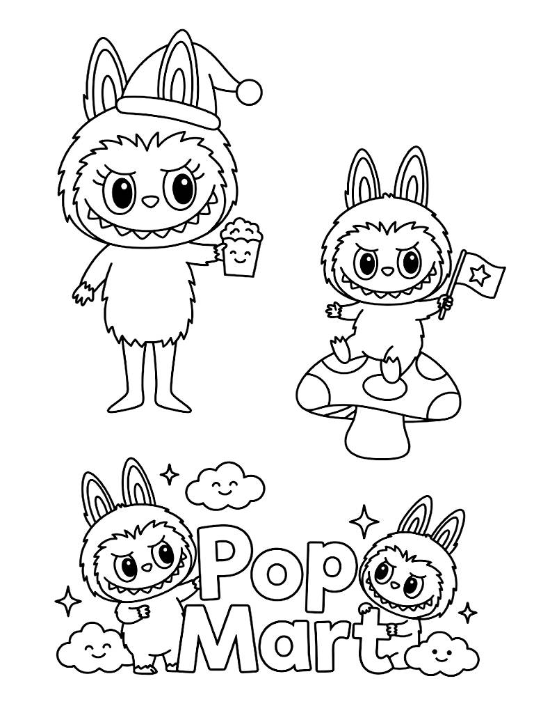 Viral Labubu Pop Mart Art Toy Scenes Coloring Page