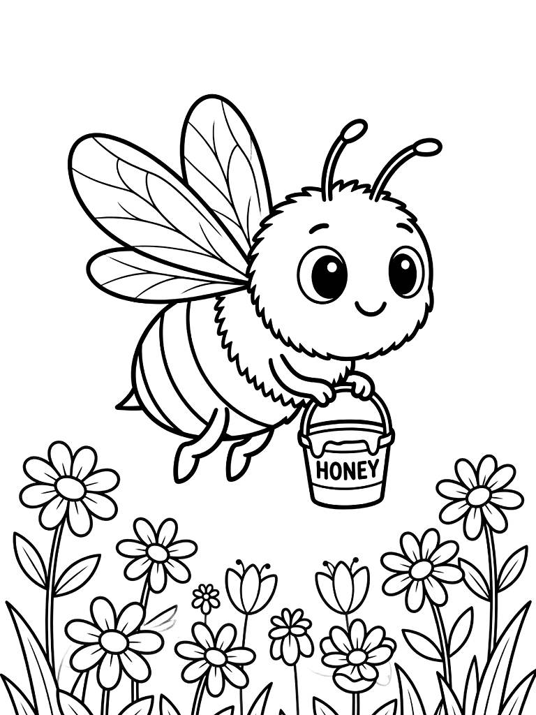 Wildflower Meadow & Honey Bee Scenes Coloring Page