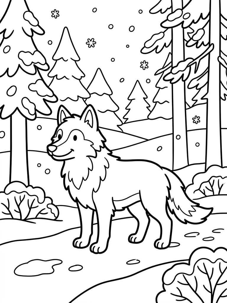 Wolf Pack Or Lone Wolf In Snowy Forest Coloring Page
