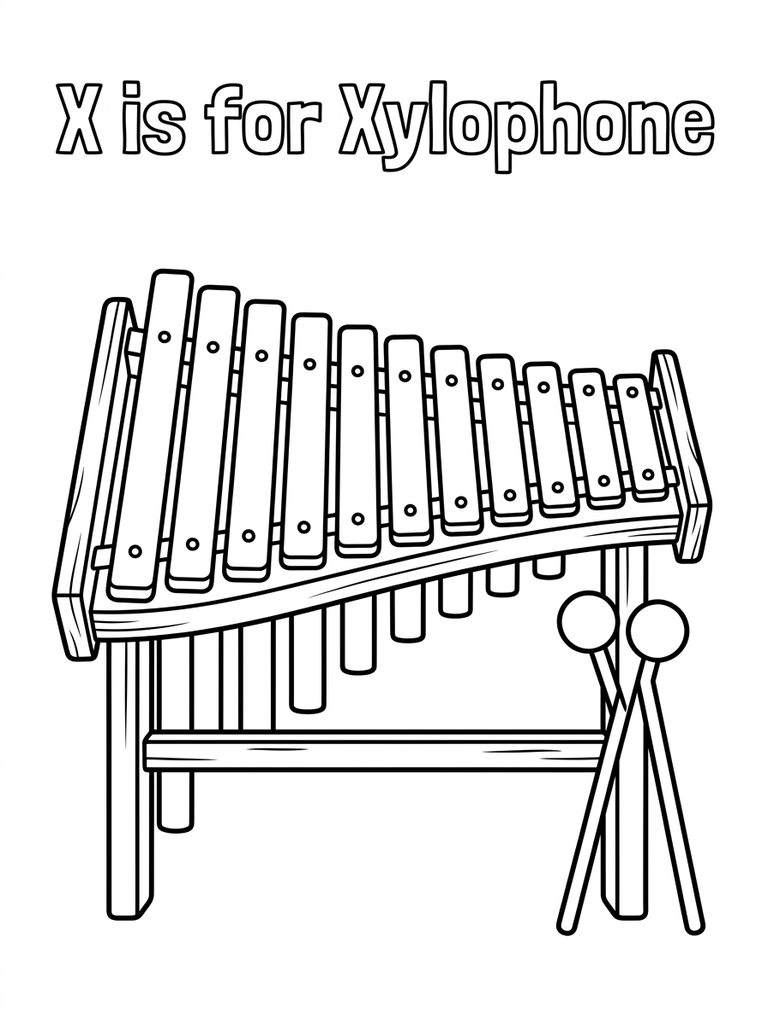 X Is For Xylophone Coloring Page
